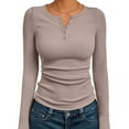 thumbnail image 1 of Lumtrix Women's Long Sleeve Button Down Tops Ribbed Knit Slim Fitted Trendy T Shirt Basic Tees 2026 Spring Fashion Tops Khaki 2XL, 1 of 5
