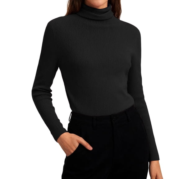 Lumtrix Women's Long Sleeve Turtleneck Shirts Casual Ribbed Basic Tee Slim Soft Tops 2026 Fall Going Out Clothes Casual Pullover Black XL