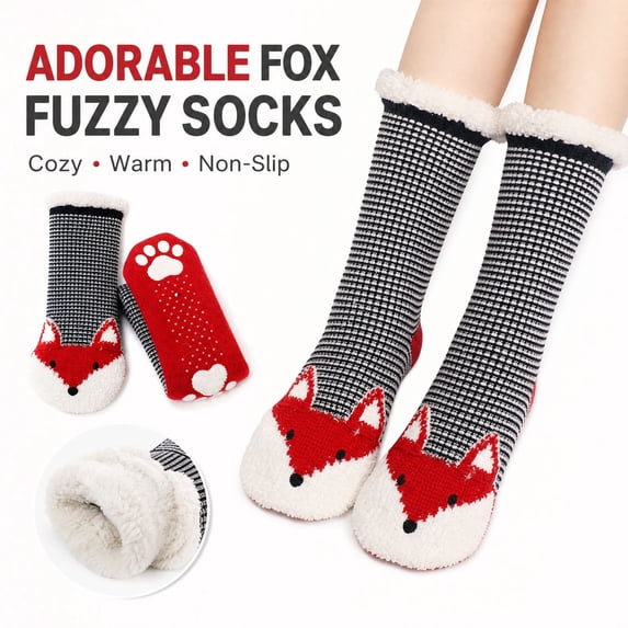 Lumtrix Women's & Men's Cute Animal Thick Fuzzy Slipper Socks Non Slip Warm Cozy Socks Indoor Winter Fleece Socks A One Size