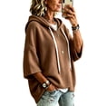 thumbnail image 1 of Lumtrix Women's Oversized 3/4 Sleeve Sweatshirt Loose Fit Drawstring Shirt Lightweight Casual Fall Outwear Coffee XL, 1 of 4