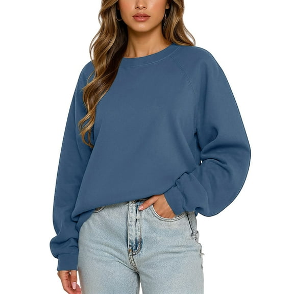 Lumtrix Women's Oversized Sweatshirt Long Sleeve Crewneck Cotton Fall Workout Pullover Tops Loose Fit Hoodies Y2K Clothes Blue M