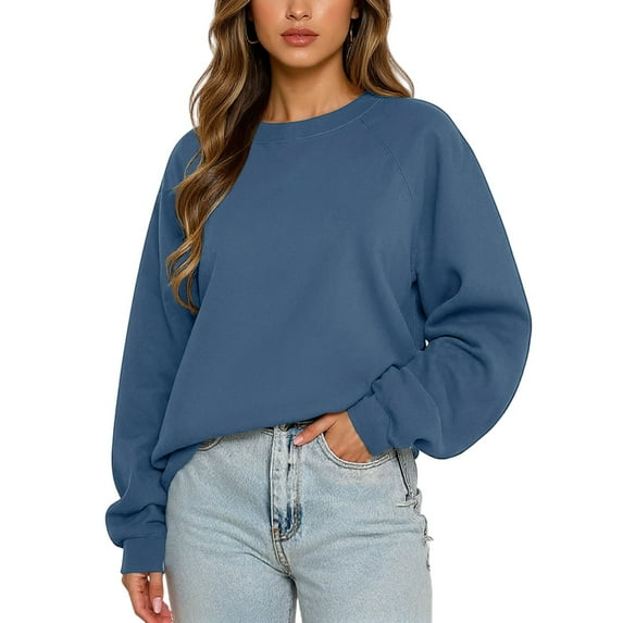 Lumtrix Women's Oversized Sweatshirt Long Sleeve Crewneck Cotton Fall Workout Pullover Tops Loose Fit Hoodies Y2K Clothes Blue XL