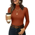 thumbnail image 1 of Lumtrix Women's Ribbed Turtleneck Tops Long Sleeve Stretch Shirts Knitted Fitted Lightweight Base Layer Spring Winter Sweaters Light Brown S, 1 of 5