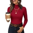thumbnail image 1 of Lumtrix Women's Ribbed Turtleneck Tops Long Sleeve Stretch Shirts Knitted Fitted Lightweight Base Layer Spring Winter Sweaters Wine XL, 1 of 5