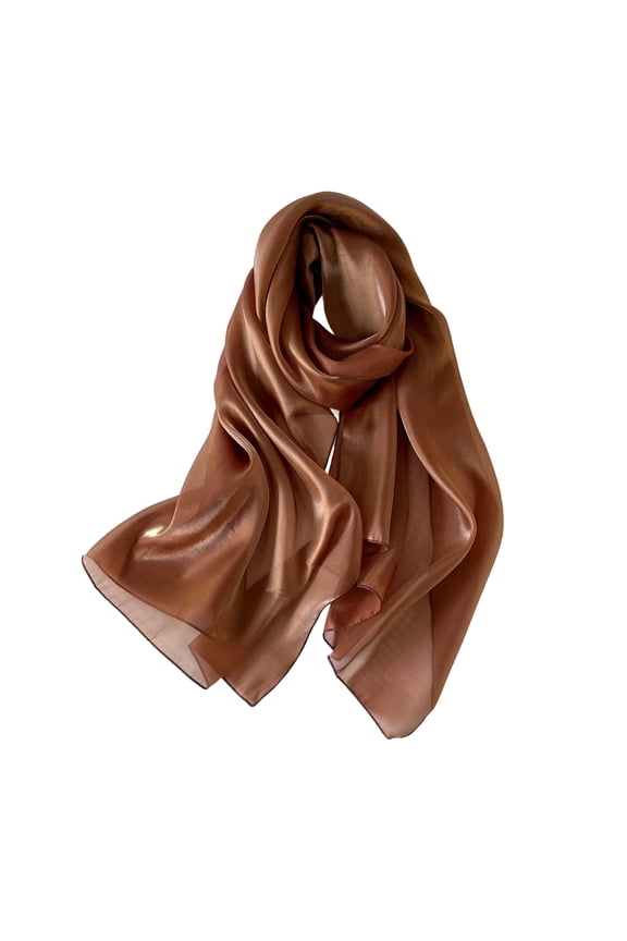 Women's Sheer Scarf Solid Color 78" Long Wraps Silky Shawl For Dressy Party Travel Brown One Size