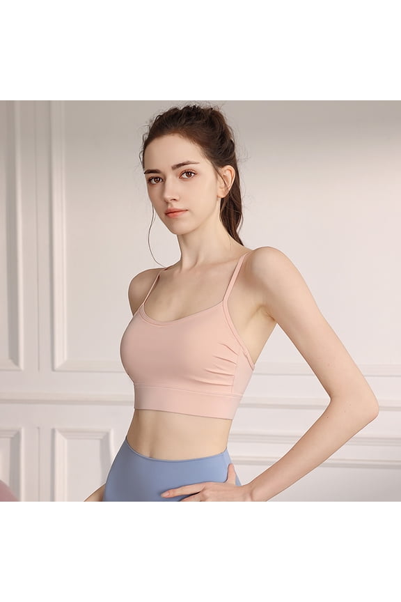 Women's Spaghetti Strap Sports Bras Wirefree Bralette Workout Cami Tops with Low Back Pink 38