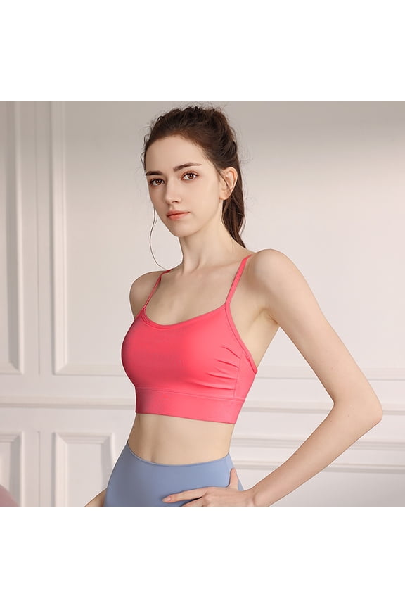 Women's Spaghetti Strap Sports Bras Wirefree Bralette Workout Cami Tops with Low Back Red 38