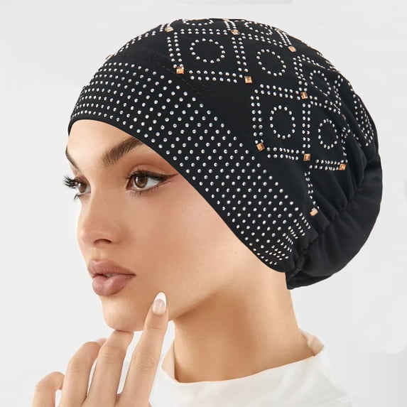 Lumtrix Women's Stretchy Hair Bonnet with Decoration, Lightweight Headwear for Fashion Dailywear Black One Size