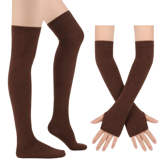 Lumtrix Women's Striped Over Knee Thigh High Socks, Arm Warmer Fingerless Gloves Set for Halloween Christmas P One Size