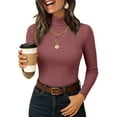 thumbnail image 1 of Lumtrix Women's Turtleneck Sweaters Long Sleeve Ribbed Basic Tees Shirts Slim Fitted Underwear Tops Lightweight Fall Casual Pullover Watermelon Red M, 1 of 5