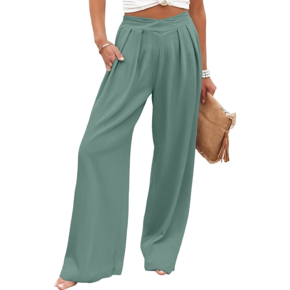 Lumtrix Women's Wide Leg Dress Pants with Pockets Casual Slacks High Waist Work Palazzo Trousers Mint Green XL
