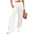 thumbnail image 1 of Lumtrix Women's Wide Leg Dress Pants with Pockets Casual Slacks High Waist Work Palazzo Trousers White XL, 1 of 4