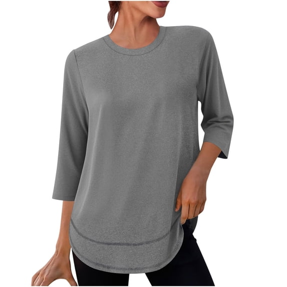 Lumtrix Women's Workout Tops 3/4 Sleeve Crew Neck Casual Spring Summer Sport Shirts for Hiking Running Light Gray M