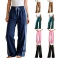 thumbnail image 1 of Lumtrix Women's Y2k Striped Side Baggy Pants Drawstring Elastic Waist Wide Leg Track Pants Streetwear Quick Dry Trousers Brown S, 1 of 8