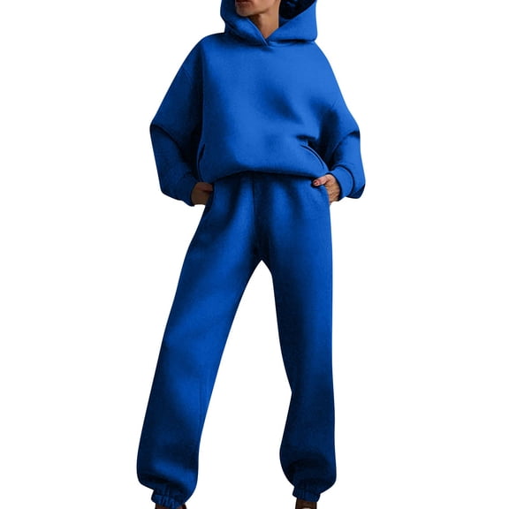 Lumtrix Womens 2 Piece Outfits Lounge Hoodie Sweatsuit Sets Oversized Sweatshirt Baggy Fall Comfy Sweatpants with Pockets Dark Blue S