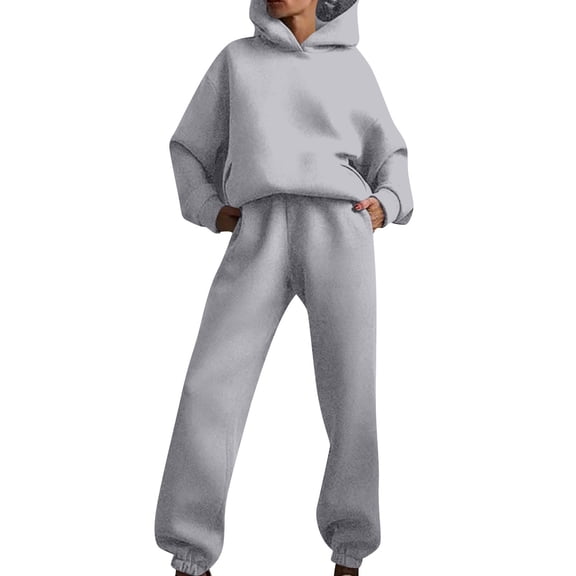 Lumtrix Womens 2 Piece Outfits Lounge Hoodie Sweatsuit Sets Oversized Sweatshirt Baggy Fall Comfy Sweatpants with Pockets Light Gray S