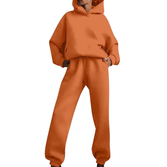 Lumtrix Womens 2 Piece Outfits Lounge Hoodie Sweatsuit Sets Oversized Sweatshirt Baggy Fall Comfy Sweatpants with Pockets Orange S