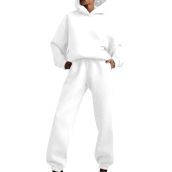 Lumtrix Womens 2 Piece Outfits Lounge Hoodie Sweatsuit Sets Oversized Sweatshirt Baggy Fall Comfy Sweatpants with Pockets White L