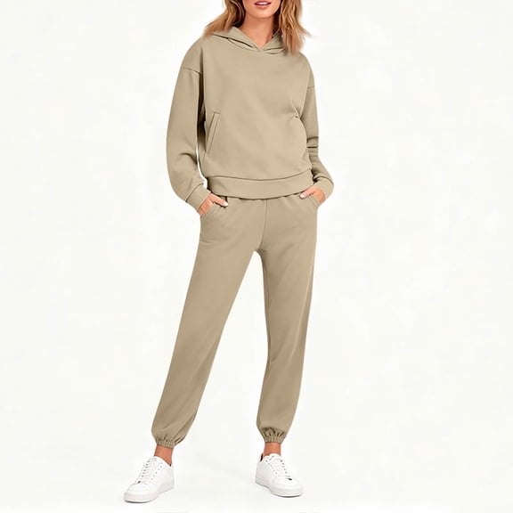 Lumtrix Womens 2 Piece Outfits Oversized Hoodies Jogger Sweatpants Lounge Sweatsuits Y2K Tracksuit Fall Fashion Sets with Pockets Beige 3XL