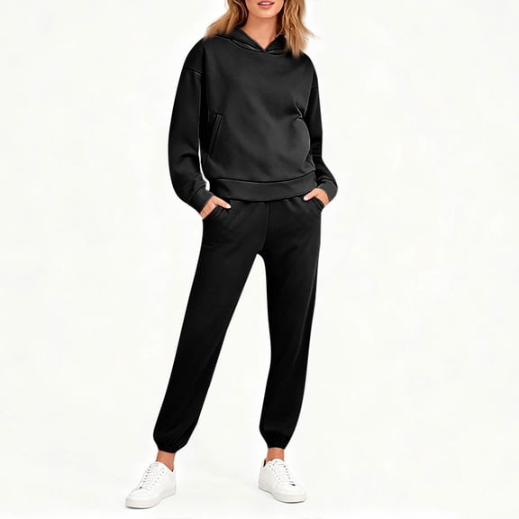 Lumtrix Womens 2 Piece Outfits Oversized Hoodies Jogger Sweatpants Lounge Sweatsuits Y2K Tracksuit Fall Fashion Sets with Pockets Black 3XL