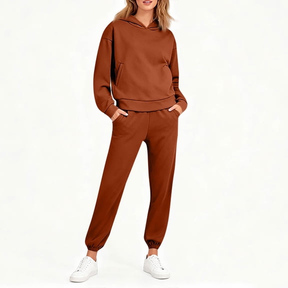 Lumtrix Womens 2 Piece Outfits Oversized Hoodies Jogger Sweatpants Lounge Sweatsuits Y2K Tracksuit Fall Fashion Sets with Pockets Brown 2XL