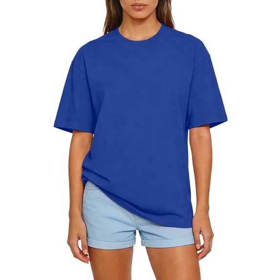 Lumtrix Womens 2026 Spring Summer Going Out Tops Casual Short Sleeve Crewneck Loose Fit Basic Oversized T Shirts Blue L