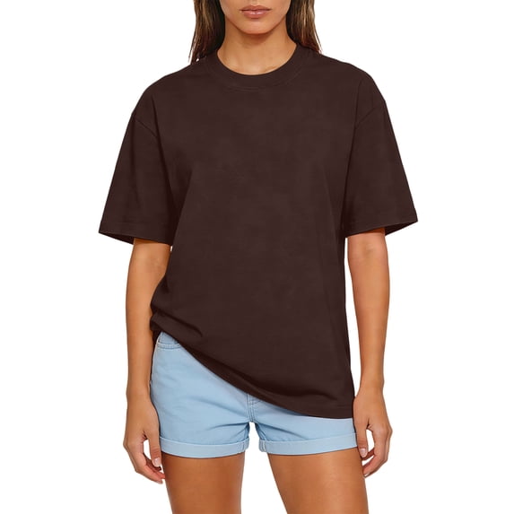 Lumtrix Womens 2026 Spring Summer Going Out Tops Casual Short Sleeve Crewneck Loose Fit Basic Oversized T Shirts Coffee 2XL