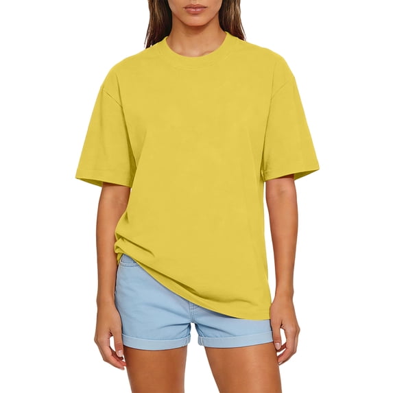 Lumtrix Womens 2026 Spring Summer Going Out Tops Casual Short Sleeve Crewneck Loose Fit Basic Oversized T Shirts Fluorescence Yellow M