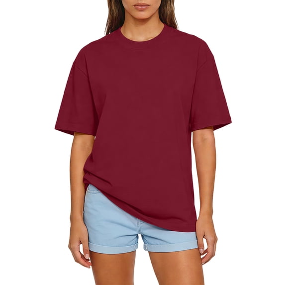 Lumtrix Womens 2026 Spring Summer Going Out Tops Casual Short Sleeve Crewneck Loose Fit Basic Oversized T Shirts Wine S