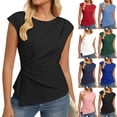thumbnail image 1 of Lumtrix Womens 2026 Summer Cap Sleeve Tops Dressy Casual Crew Neck Peplum Shirts Trendy Slim Fit Blouses Blue S, 1 of 6