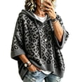 thumbnail image 1 of Lumtrix Womens 3/4 Sleeve Hoodie Knit Pullover Sweater Oversized Leopard Print Poncho Sweatshirts Loose Fall 2026 Winter Pullover Dark Gray S, 1 of 5