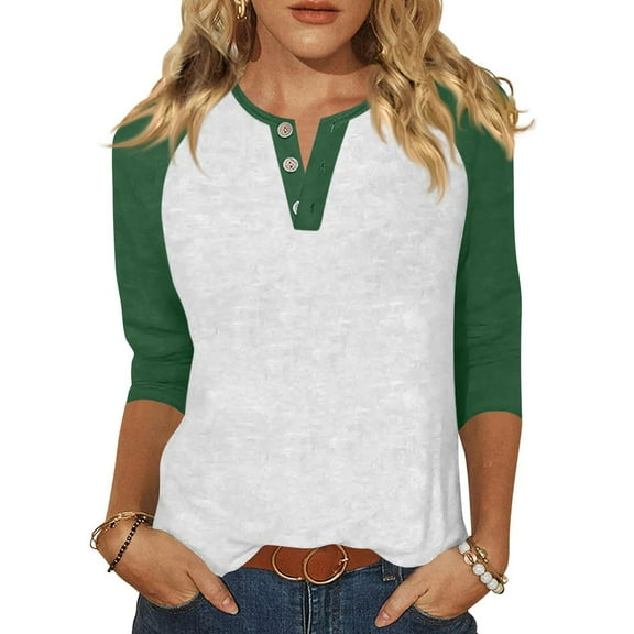 Lumtrix Womens Tops 3/4 Sleeve V Neck Button Down Shirts Business Casual Clothes Basic Tees Summer Top 2025 Fall Fashion Clothes Dark Green S