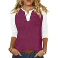 thumbnail image 1 of Lumtrix Womens Tops 3/4 Sleeve Button Down V Neck Shirts for Women Summer Fashion 2025 Blouses Beach Vacation Clothes Wine L, 1 of 4
