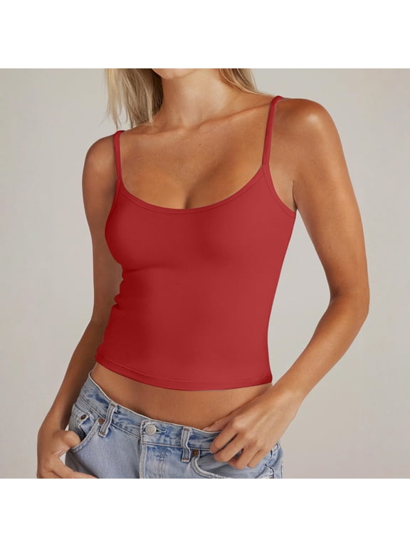Womens Adjustable Spaghetti Strap Crop Tank Tops Summer Camisole Night Out Cami Athletic Workout Gym Cute Basic Tops Red 2XL