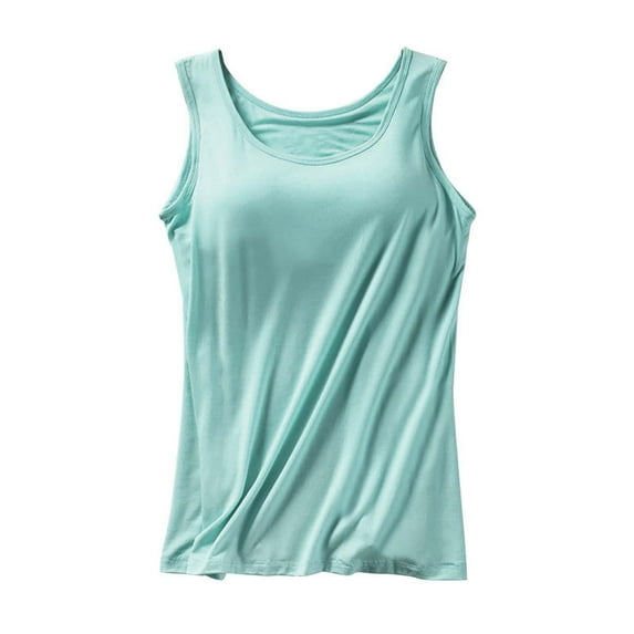 Lumtrix Womens Adjustable Strap Camisole Sleeveless Square Neck With Built-In Padded Tank Tops Basic Shirt Green L