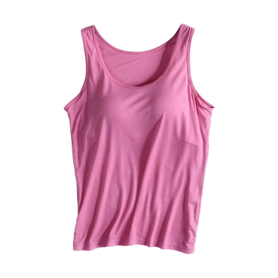 Lumtrix Womens Adjustable Strap Camisole Sleeveless Square Neck With Built-In Padded Tank Tops Basic Shirt Hot Pink S