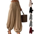 thumbnail image 1 of Lumtrix Womens Balloon Harem Pants Pleated Summer Elastic Waist Baggy Pants Beach Vacation Cotton Linen Trousers Wine 2XL, 1 of 5