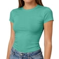 thumbnail image 1 of Lumtrix Womens Basic Short Sleeve Crew Neck T Shirt Slim Fit Tees Summer 2026 Y2K Going Out Fitted Crop Tops Cute Tight Shirts Cyan M, 1 of 7