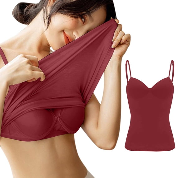 Lumtrix Womens Built In Bra Tank Top Twist Front V Neck Adjustable Cami Shirts Sleeveless Ruched Slim Camisole Tops Wine M