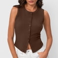 thumbnail image 1 of Lumtrix Womens Button Down Tank Top Going Out Ribbed Sleeveless Shirt Cropped Fitted Vest Y2k Fashion Trendy Summer Clothes Coffee S, 1 of 5