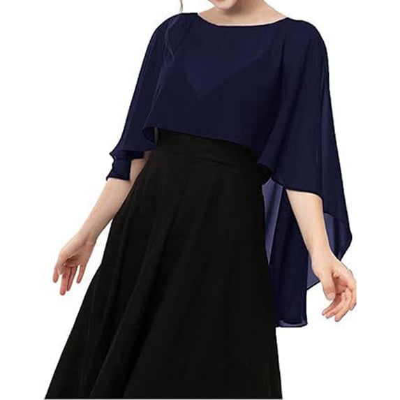 Lumtrix Womens Capelets Shawls And Wraps For Evening Elegant Dress Chiffon Sheer Capelets Long Cape Poncho Wedding Cover Up Navy One Size