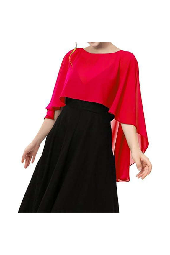 Womens Capelets Shawls And Wraps For Evening Elegant Dress Chiffon Sheer Capelets Long Cape Poncho Wedding Cover Up Red One Size
