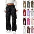 thumbnail image 1 of Lumtrix Womens Cargo Pants High Waisted Casual Baggy Parachute Pants Wide Leg Hiking Adjustable Hem Joggers with 4 Pockets White L, 1 of 6