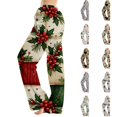 thumbnail image 1 of Lumtrix Womens Christmas Pajama Pants Cute Funny Holly And Berries Printed Pajamas Bottoms Comfy Elastic Waist Palazzo Pants Fall Pajamas Red 2XL, 1 of 6