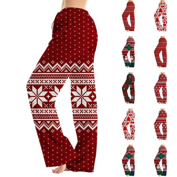 Lumtrix Womens Christmas Pajama Pants Loose Fit Funny Nordic Print Dressy Casual Drawstring Lounge Pants Watermelon Red XL