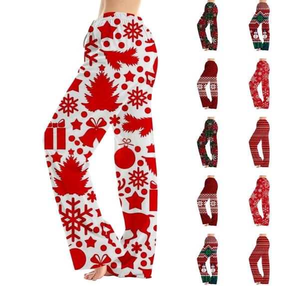 Lumtrix Womens Christmas Pajama Pants Loose Fit Trendy Christmas Toile Print Casual Drawstring Holiday Sleepwear Pink 3XL