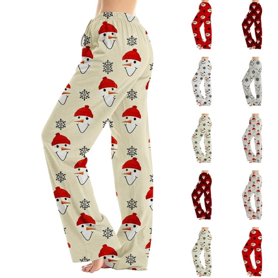 Lumtrix Womens Christmas Pajama Pants Oversized Funny Snowman Print Soft Drawstring Elastic Waist Pj Pants Khaki S