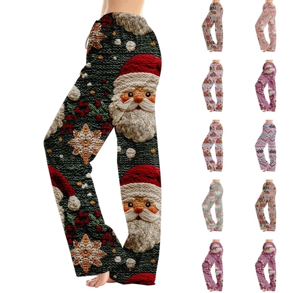 Lumtrix Womens Christmas Pajama Pants Oversized Trendy Santa Claus Knit Printed Lightweight Drawstring Lounge Pants Wine 3XL