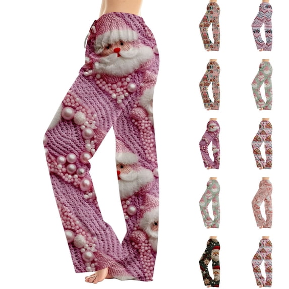 Lumtrix Womens Christmas Pajama Pants Soft Comfy Pants Sleep Bottom Trendy Santa Claus Knit Printed Long Pj Bottoms Red M