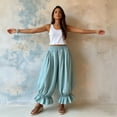 thumbnail image 1 of Lumtrix Womens Cotton Linen Wide Leg Balloon Pants Casual Cropped Ruffle Palazzo Flowy Pants with Pockets Light Green S, 1 of 6